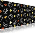 Extra Large Gaming & Office Mouse Pad (31.5" x 11.8") – Abstract Cute Dog Paw Prints Gold and White Design, Premium Anti-Slip XXL Desk Mat with Durable Stitched Edges