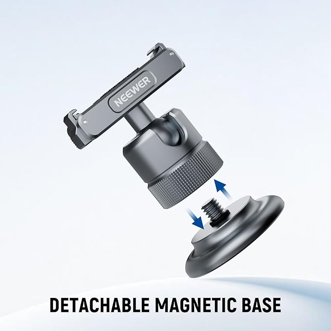 NEEWER Magnetic Camera Mount Compatible with DJI Osmo 360 / Action 5 Pro/4/3, 360° Quick Release Ball Head Adapter Mount 1/4" Thread for POV Shots, Camera Cage, Selfie Stick, Tripod, AC013 Dark Gray