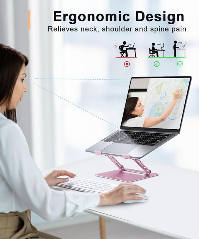 Aoviho Laptop Stand Holder, Adjustable Desk Laptop Riser, Foldable Notebook Computer Stands for MacBook Air Pro HP Lenovo Dell Samsung Chromebook, Up to 15.6 inch, Rose Gold