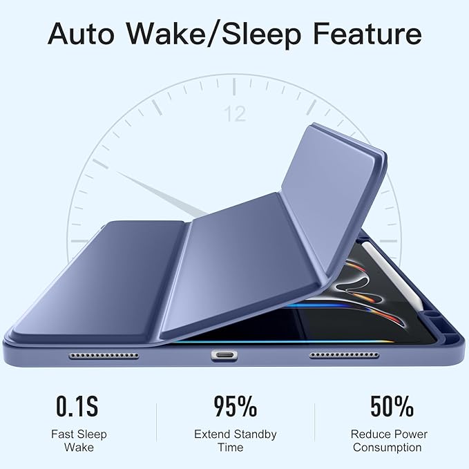 Akkerds Compatible with iPad Pro 13 Inch Case (M5/M4) 2025/2024, for iPad 13 Pro Case with Pencil Holder, Slim Trifold Stand Protective Cover with Soft TPU Back, Auto Wake/Sleep (BlueGray)