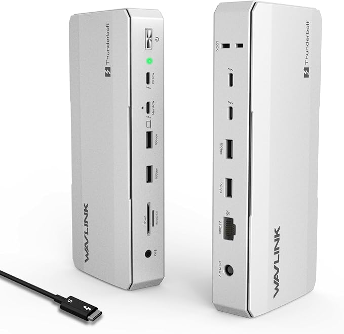 WAVLINK Intel Certified Thunderbolt 5 Docking Station: TB5 Dock with 120Gbps Max Transfer, Thunderbolt 5 hub with 140W Max Charging, 4X USB-A 3.2 Gen 2, Cooling System, 8K Display for TBT 5/4 Laptops