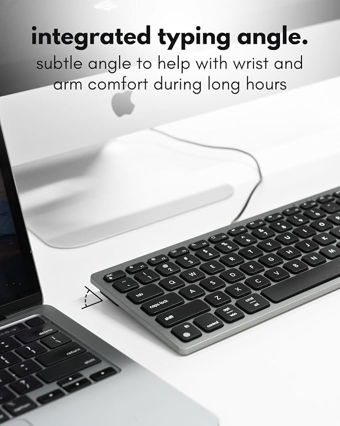 Macally Small Wired Keyboard for Mac and PC (Dual USB C + A) - Save Space, 78-Key Layout with 13 Shortcuts, Type C - Compact USB C Keyboard for MacBook, iMac, iPad, iPhone - Space Gray
