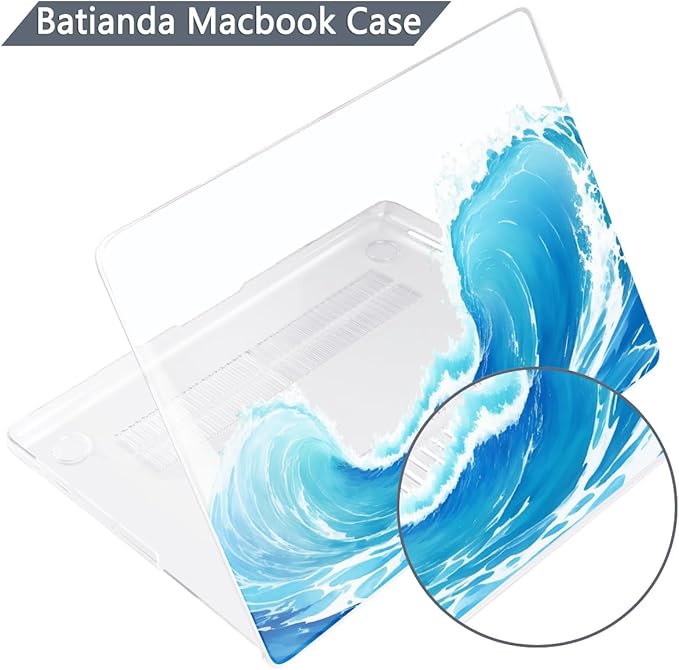 Batianda for MacBook Pro 14 Inch Case 2026-2021 Release M5 M4 M3 M2 M1 Pro/Max, 1.2mm Slim Graphic Hard Shell Cover with Keyboard Cover, Screen Protector 4-in-1 Bundle, Blue Waves