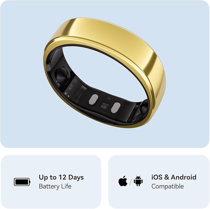 RingConn Gen 2, World’s First Smart Ring with Sleep Apnea Monitoring, No APP Subscription, 12-Day Battery Life, Stress/Heart Rate/Women's Health Tracker, Android & iOS Compatible (Gold, Size 9)