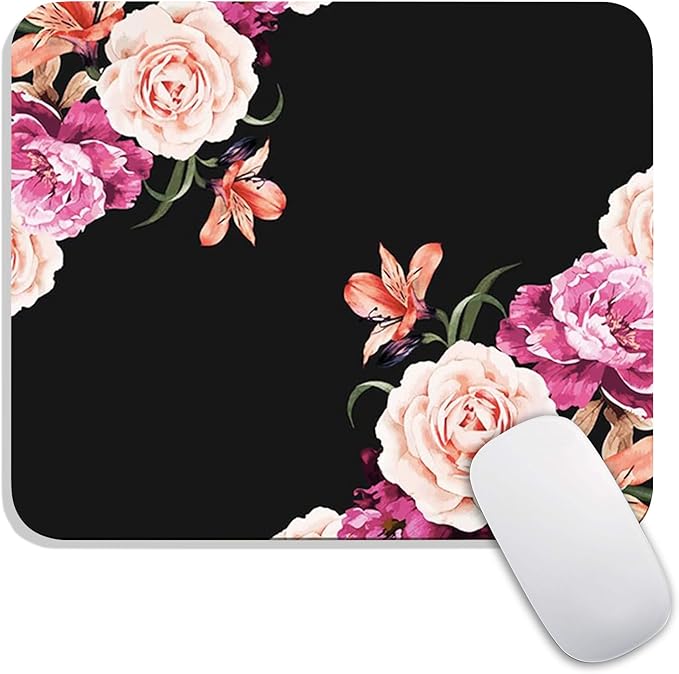 Square Mouse Pad Pretty Peony Flower, Personalized Premium-Textured Custom Mouse Mat Design, Washable Mousepad Cloth, Non-Slip Rubber Base Computer Mouse Pads for Wireless Mouse