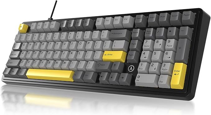 NACODEX AK980 Wired Mechanical Gaming Keyboard, 98% Gasket Hot Swappable Keyboard with RGB Backlit, PBT Keycaps, Five-Layer Padding, 101 Keys Gaming Keyboard, Gray White Yellow