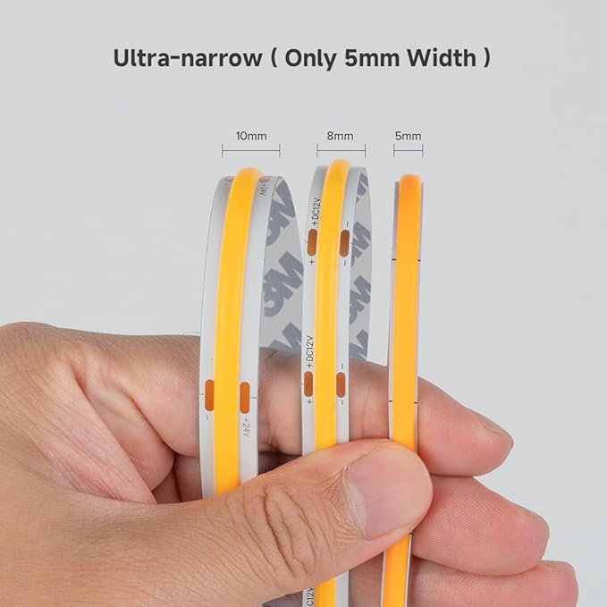 BTF-LIGHTING FCOB COB 5mm Width UL Listed Super Narrow Flexible Uniform Light LED Strip 16.4FT DC24V 4000K CRI 90+ Dimmable LED Ribbon for Kitchen Home Indoor Decoration(No Adapter or Controller)