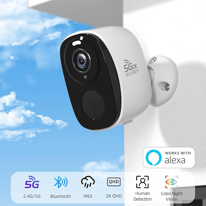 5G/2.4G WiFi Security Camera Outdoor Wireless, 2K Outdoor Wireless Cameras for Home Security with AI Detection, Siren, Color Night Vision, IP66 Waterproof, 2-Way Audio, Works Alexa& W1 1PC W