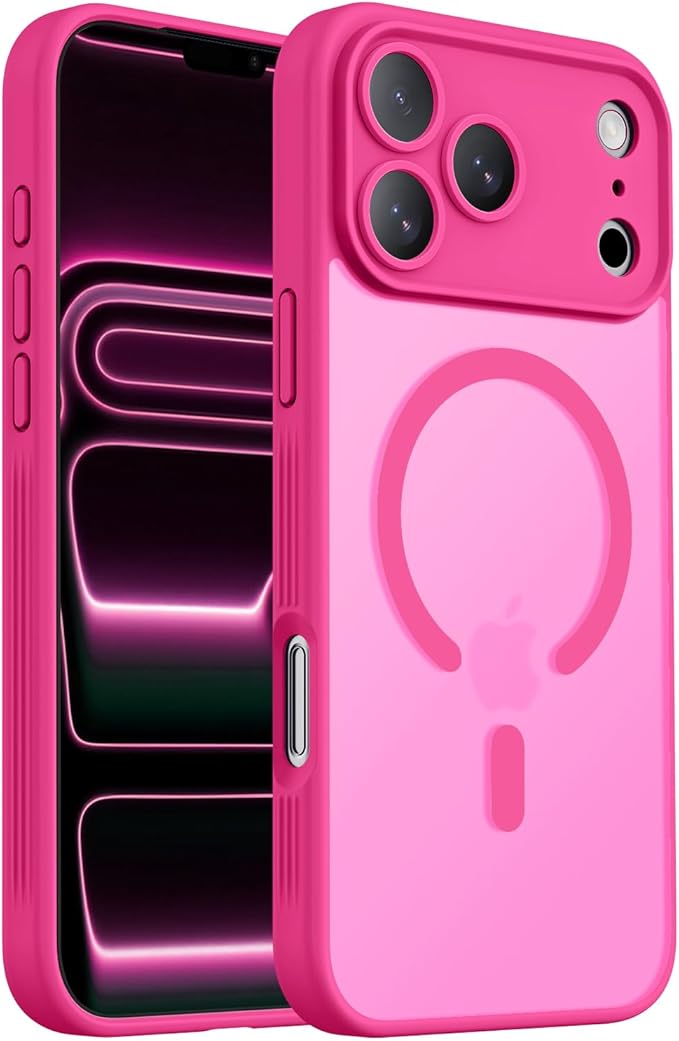 Symcele Designed for iPhone 17 Pro Case, Compatible with MagSafe, [Camera Protection] [15FT Military Drop Protection] Shockproof Translucent Matte Anti-Slip Phone Case, 6.3", Hot Pink