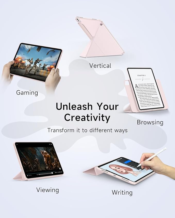 for iPad Pro 13 inch Case M5/M4 (2025/2024), Multi-Angle Y Fold Stand Magnetic Premium PU Leather Full Protective Case with Hidden Pencil Holder (Pastel Pink)