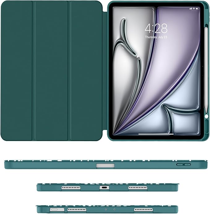 Soke Case for iPad Air 13 Inch (M4/M3/M2,2026-2024), iPad Pro 12.9" 6th/5th Generation with Pencil Holder(2021 2022 Release)-[Apple Pencil Charging + Auto Wake/Sleep] Soft Back Cover, Book Teal