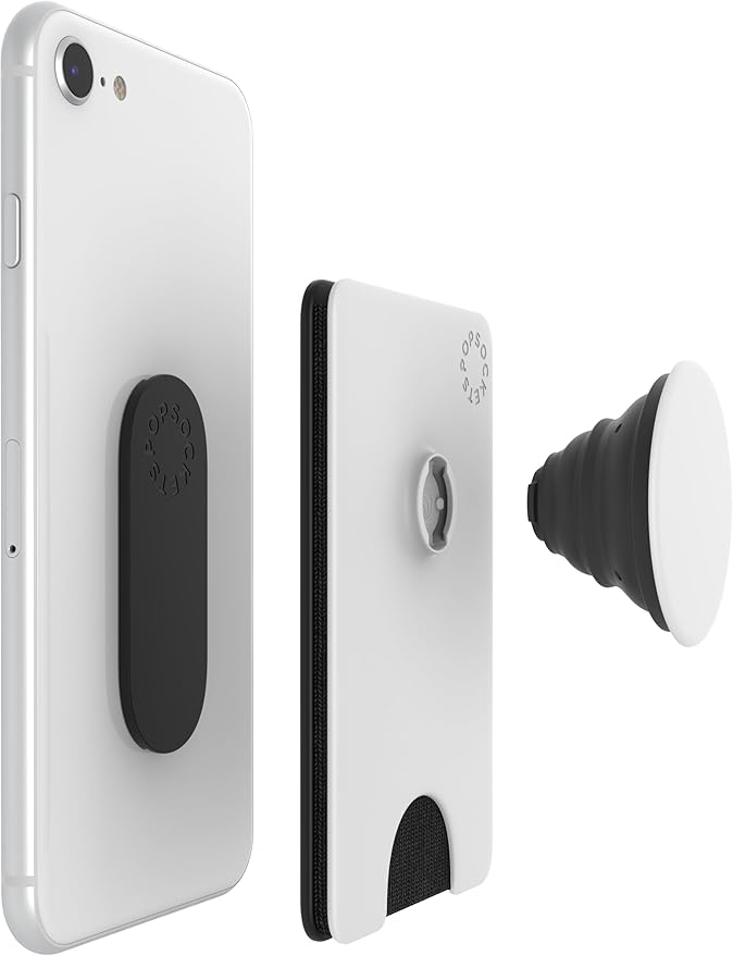 PopSockets Adhesive Phone Wallet and Card Holder with Grip, White - White Black