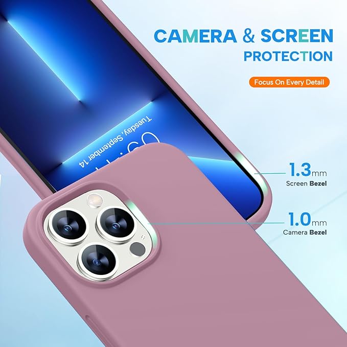 Miracase Designed for iPhone 13 Pro Case, with Tempered Glass Screen Protector, [Soft Anti-Scratch Microfiber Lining], Shockproof Liquid Silicone Phone Case Cover for 13 Pro 6.1 inch, Blackcurrent