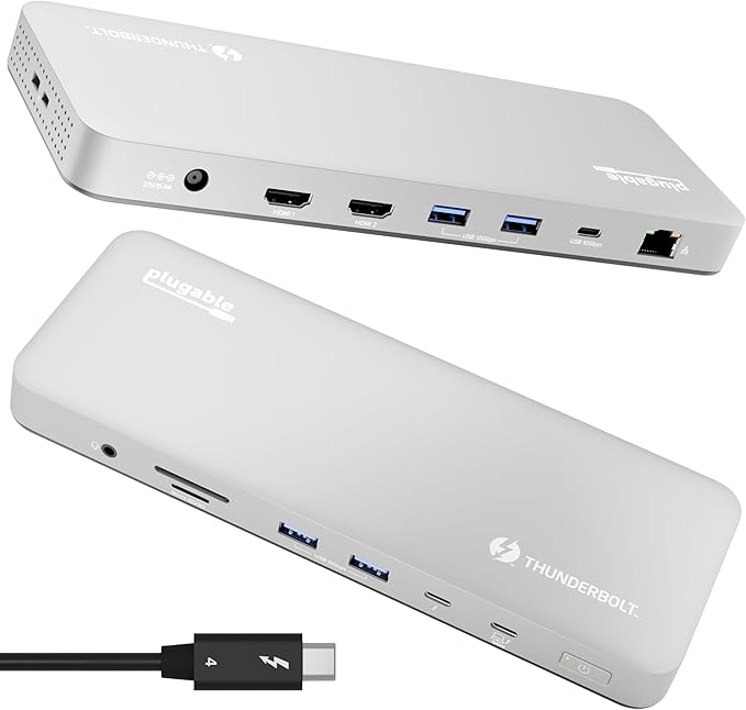 Plugable Thunderbolt 4 Dock for M4/M5 MacBook Air & Pro: 100W Charging Driverless Laptop Docking Station with 4K HDMI Dual Monitor or Single 6K, 6X USB, SD, Ethernet, Thunderbolt Certified (TBT-UDM)