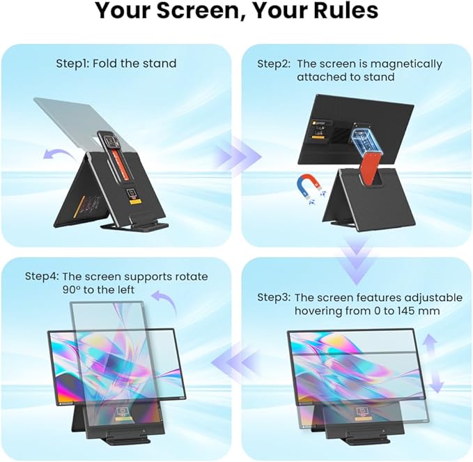 Hyangin 24-inch Large Portable Monitor for Laptop, 2026 Upgraded 1080P FHD 100Hz Portable Screen,125% sRGB IPS Portable Second Monitor with Adjustable Stand for Laptop, MacBook, Phones
