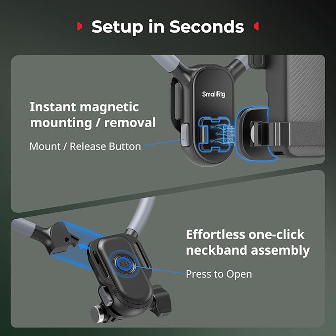 SMALLRIG Magnetic Neck Mount for DJI Pocket 4/3/OSMO 360/Nano/Action 6/5 Pro/4, for GoPro Hero 13/12/11/10, for Insta 360 X5/X4/X3/Ace Pro 2, Action Camera Chest Mount for Hands-Free POV Vlogging-5567