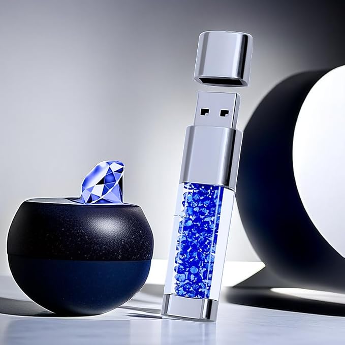 128GB Jewelry Crystal Lipstick USB Flash Drive,High Speed Memory Stick,Blue