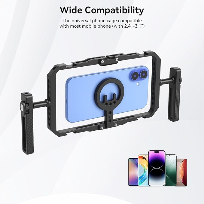 UTEBIT Universal Quick Release Phone Cage, Smartphone Video Rig Kit with Handles, Aluminum Handheld Filmmaking Vlogging Case Stabilizer for Videomaker, for iPhone 17/16/15, for Android Phones, Samsung