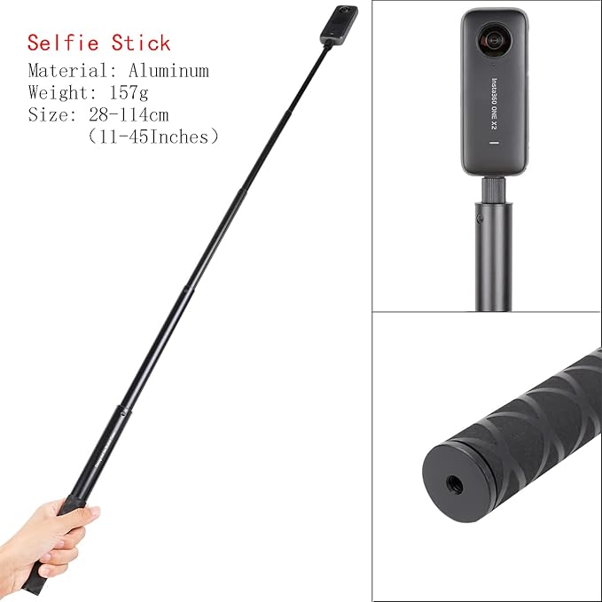 PellKing Suction Car Mount Kit for Insta360 X5/X4, X3,GO 3, 4 in1 Suction Cups with 114cm Selfie Stick Camera Triple Suction Mount Kit for Action Cameras,Compatible with GoPro 11,10,9,8,7(with Stick)