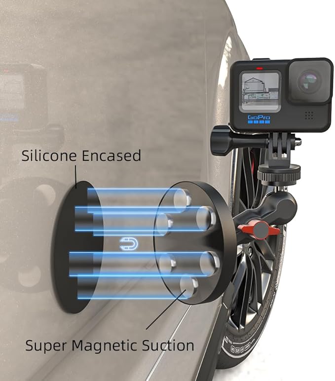 Magnetic Camera Mount, Magnetic Camera Car Mount with 2 Ball Head Attach to All Metal Surfaces Compatible with GoPro Hero 13/12/11, DJI Osmo 360, Action 6/5 Pro/4, Insta 360 X5/X4, AKASO nd More