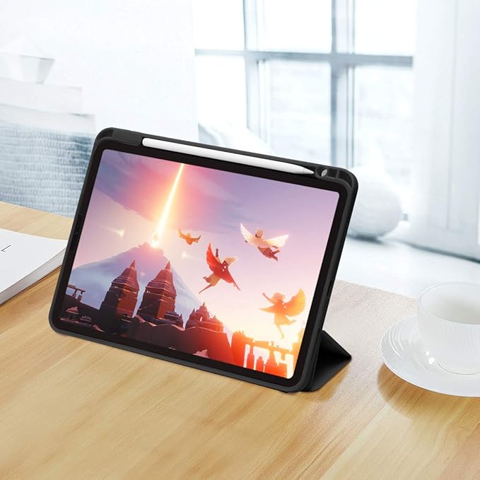 Case for iPad Pro 11 Inch 4th/3rd/2nd Generation 2022/2021/2020 with Pencil Holder [Support iPad 2nd Pencil Charging] Slim Trifold Stand Smart Protective Cover, Auto Wake/Sleep(Black)