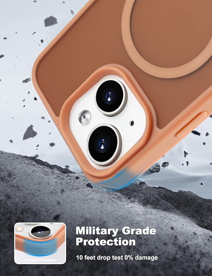 Tigowos for iPhone 15 Magnetic case Fits MagSafe 15FT Drop Resistant Skin Friendly Feeling Heavy Duty Shockproof Back Cover Fits iPhone 15 Phone Cases 6.1", Matte Brown