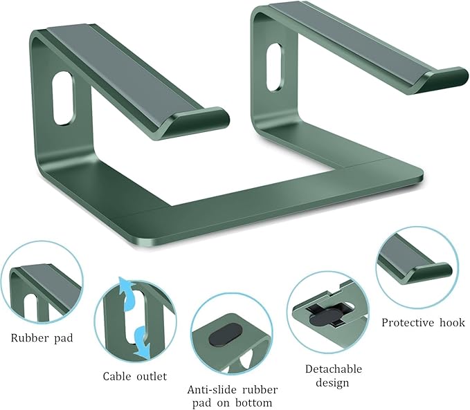 Orionstar Ergonomic Laptop Stand, Premium 5mm Aluminum Riser for 10-15.6 Inch Notebook Computer, Tool-Free Detachable Elevator Holder for Desk Office, Sturdy Riser for Eye-Level Neck Relief, Green