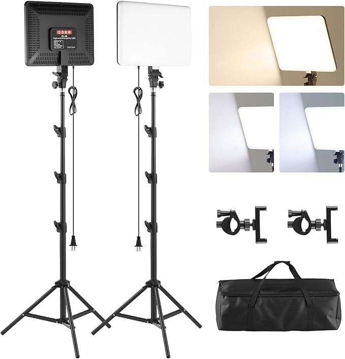 2-Pack LED Video Light Kit, 14 Inch 2700K-6500K Studio Lights with 70.8" Tripod Stand, Photography Lighting Kit with Phone Holder, 50W Stream Light for Video Recording, Photography, YouTube, TikTok