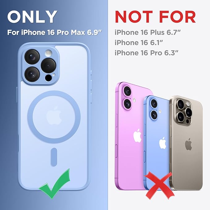 CAPRARO Magnetic Compatible with iPhone 16 Pro Max Case, Upgraded [Full Camera Protection] [Compatible with MagSafe] Protective Translucent Matte Women Phone Case Cover, Snow Purple