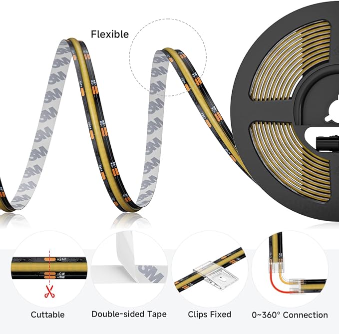 BTF-LIGHTING FCOB COB CCT 12VDC LED Strip Kit UL Listed Flexible High Density 640LED/m 32.8FT RF Remote Controller Tunable CT 2700K-6500K CRI 90+ for Bedroom Kitchen Under Cabinet Indoor