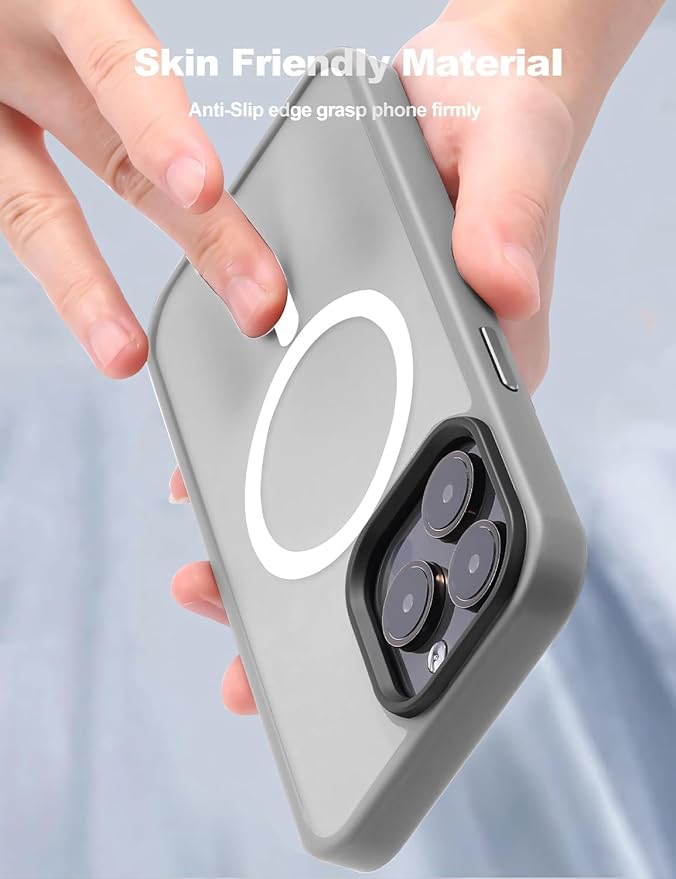 Tigowos Compatible with iPhone 15 Pro Max case Fits MagSafe 10FT Drop Resistant Matte Skin Feeling Shockproof Back Cover Fits iPhone 15 Pro Max Phone Cases，Grey