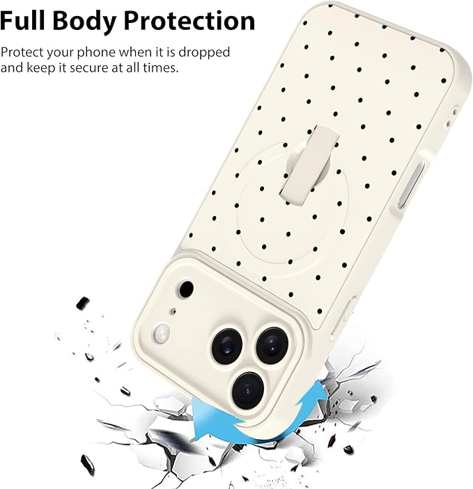 KANGHAR Compatible with iPhone 17 Pro Case, Support for MagSafe, Silicone Spot Cute Pattern, Wristband Kickstand Camera Protection Soft Slim Cover for Girls Women -White