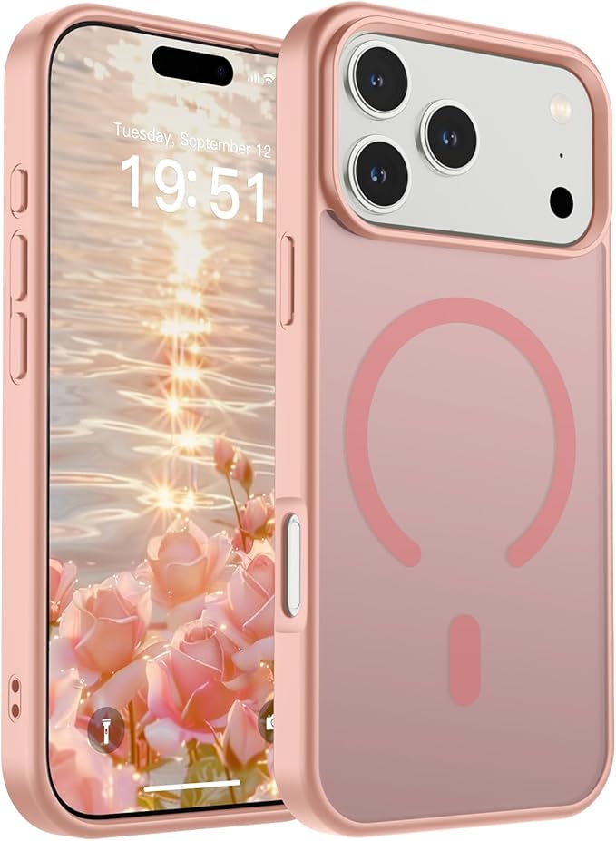 SUPFINE Magnetic for iPhone 17 Pro Max Case (Compatible with MagSafe)(Military Grade Drop Protection) Translucent Matte Shockproof with Anti-Fingerprint Phone Cover,Pink