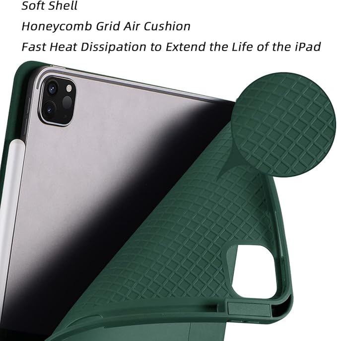 Cases for iPad Pro 12.9 Case 6th/5th/4th Generation (2022/2021/2020) with Pencil Holder [Apple Pencil Wireless Charging] Soft TPU Smart Tri-fold Stand Protective Cover(Midnight Green)