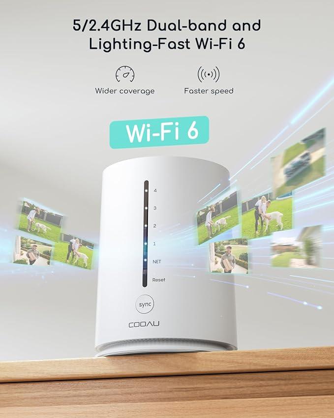 COOAU 4MP Solar Security Cameras Wireless Outdoor, 64GB Local Storage Outdoor Camera Wireless System, 360° Home Security, 5GHz & 2.4GHz WiFi, No Monthly Fee, Color Night Vision, PIR Motion Detection