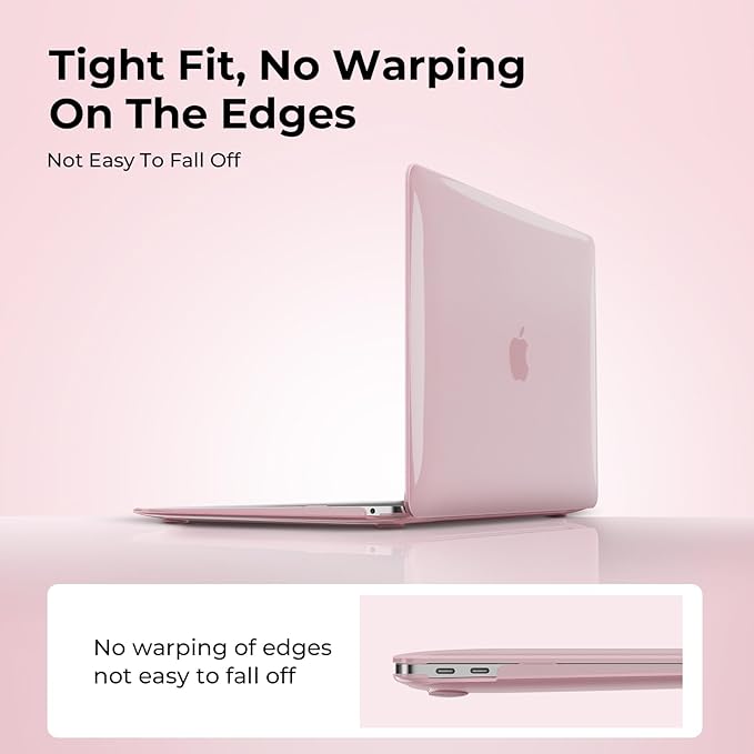 EooCoo Hard Case Compatible with MacBook Air 13.3 inch M1 Chip 2021-2018 with Retina Display, Air 13.3 inch Plastic Protective Case + Transparant Keyboard Cover + Screen Protector, Crystal Pink