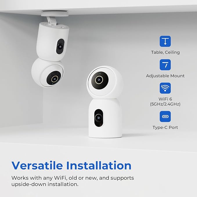 IMILAB 3K+3K Security Camera Indoor, Dual Lens Pet/Dog/Baby Camera with Xiaomi Home App, 2.4G/5G WiFi Plug-in Room Cam, Color Night Vision, Human Track, Two-Way Audio, No Subscription(C30 Dual)