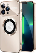 MAKAVO Magnetic for iPhone 13 Pro Max Case, Compatible with MagSafe, Built-in Camera Lens Protector, Logo View, Military Grade Drop Proof Phone Case Cover, Desert Titanium