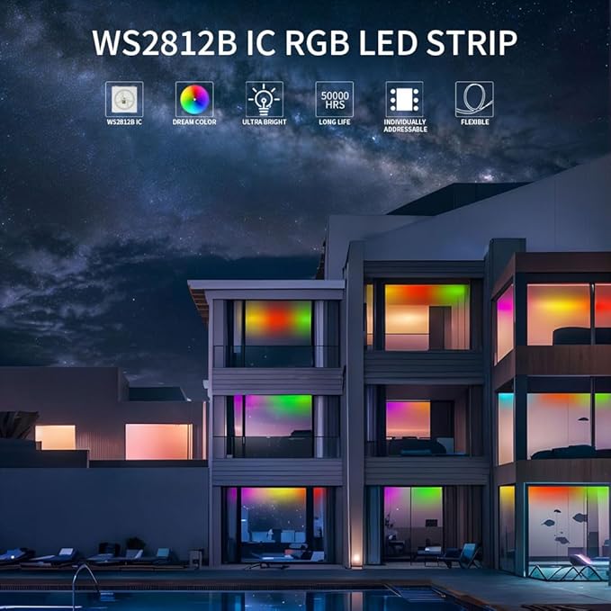 WS2812B IC RGB 5050SMD ECO Individual Addressable LED Strip Light, 3.2FT 144LED/m Flexible Full Color IP30 DC5V Black PCB for DIY Project (No Power Adapter or Controller)