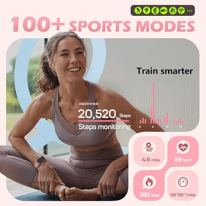 MorePro Health Fitness Tracker for Women Men, 24/7 Heart Rate Blood Pressure & Oxygen Monitoring, Sleep Tracker, 120+ Sport Modes Smart Watch, IP68 Waterproof, 2 Bands, Compatible Android iOS