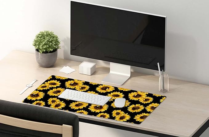 SSOIU Large Mouse Pad, Cute Sunflowers Desk Mat for Desktop, Women Girls Waterproof Gaming Mousepad With Stitched Edges, Non-Slip Laptop Computer Keyboard Mousepad for Office and Home 35.5 x 15.7 inch