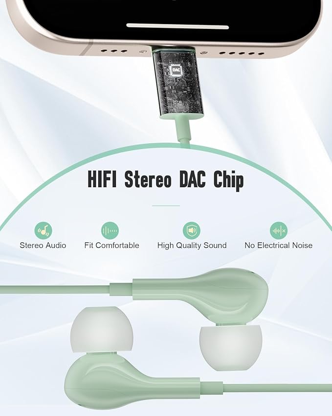 Wired Headphones USB C for for Galaxy S26 S25 Ultra A17 A16 S24 S23 in Ear USB-C Headphones Wired with Microphone Volume Control Type C Headphones iPhone 16 Pro Max iPad mini Xiaomi Pixel Green