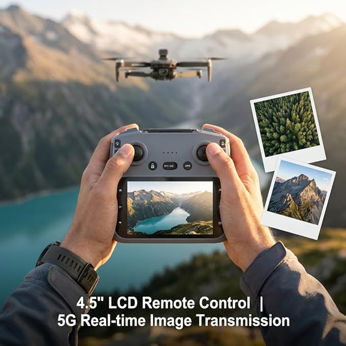 V168 Pro MAX GPS Drones with Camera for Adults 4K, RC Drone with 4.5" HD Screen on Controller, 60 Mins Flight, Long Range Transmission, 360° Obstacle Avoidance, Follow Me, Auto Return, Brushless Motor, QuickShots, Lightweight and Foldable Quadcopter fo...