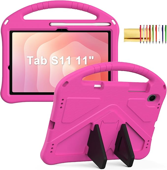 Kids Case for Samsung Galaxy Tab S11 2025 11" Tablet, Techcircle Light Weight Shock Proof EVA Foam Handle Rugged Stand Protective Case, Rose