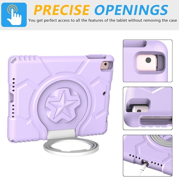 Kids Case for iPad 5th/6th Generation 9.7-inch 2017/2018 Release, Lainergie iPad Air 2 Case with Screen Protector, iPad Pro 9.7 Protective Cover Lightweight Shockproof with Handle Stand, Light Purple
