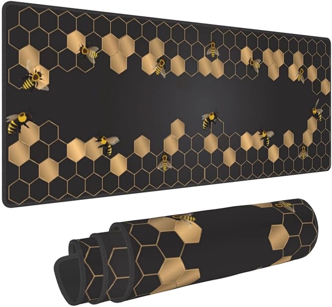 Honeycomb Bee Gaming Mouse Pad Extended Large Mouse Mat 31.5 X 11.8 Inch Nonslip Rubber Base Long Desk Pad Stitched Edges Mousepad Mice Pad for Office Home Game