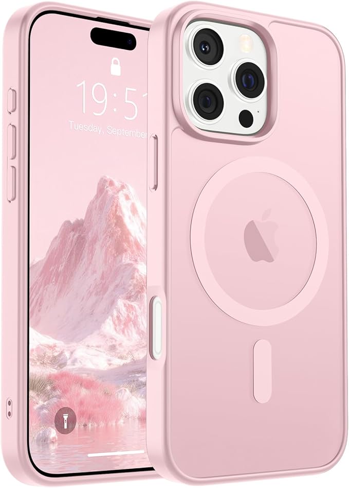 SUPFINE Magnetic for iPhone 16 Pro Case (Compatible with MagSafe) (Military Grade Drop Protection) Translucent Matte Shockproof Phone Cover,Light Pink