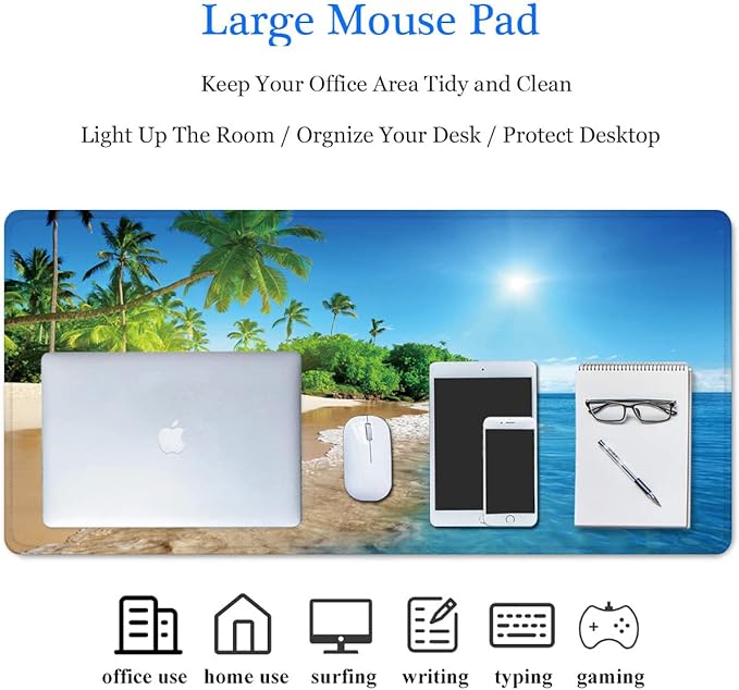 31.5x11.8 Inch Non-Slip Long Extended Large Gaming Mouse Pad with Stitched Edges XL Laptops Keyboard Mouse Mat(Beach View)