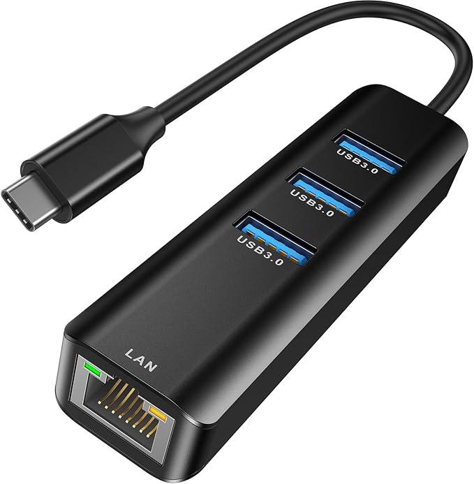 USB C to Ethernet Adapter, ABLEWE 4-in-1 RJ45 to USB-C/Thunderbolt 3 to Gigabit Ethernet LAN Network Adapter for MacBook Pro/Air 2021/2020/2019, iPad Pro 2021, Chromebook, XPS, Surface 3/2/Go-Black