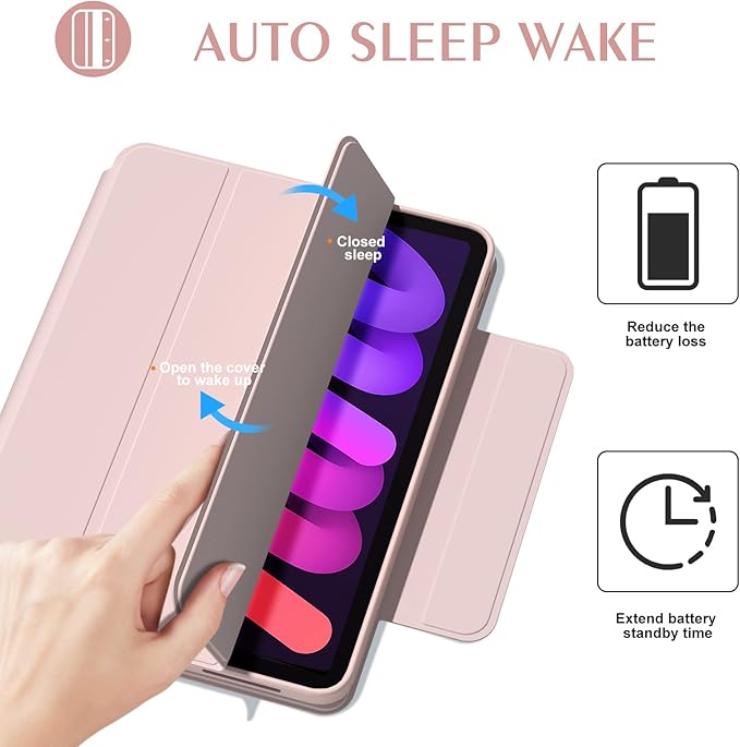 ZENLU iPad mini 6th 7th Generation Case with Removable Magnetic Folio Cover, Premium PU Leather, Multiple Angles, Pencil Charging Support, Full Protective Case for 8.3 inch iPad mini 6/7 (Pink)